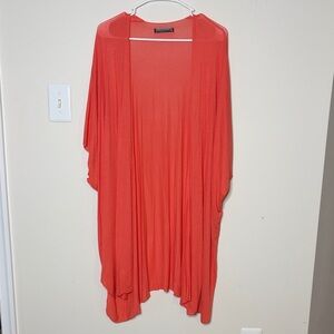 Chris & Carol Draped Open-Front Lightweight Cardigan in Coral
